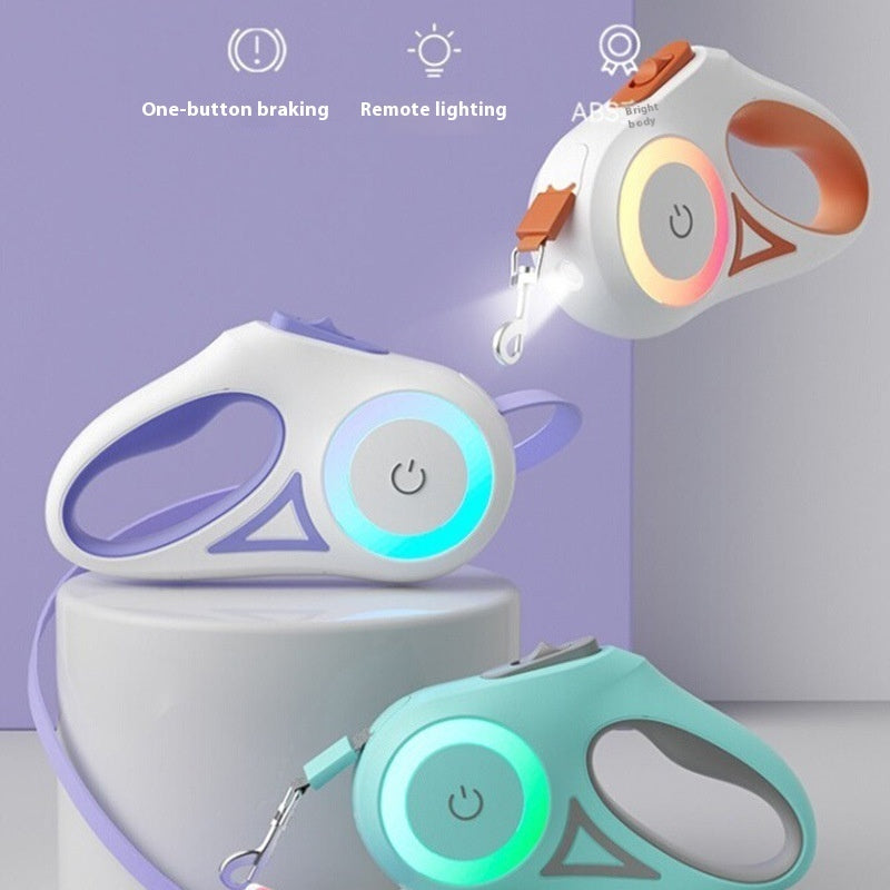 multi-functional retractable leash with built-in LED spotlight and collar