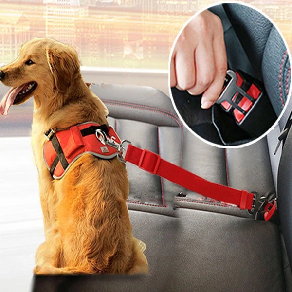 djustable Pet Car Seat Belt – Safety Harness Lead Clip for Dogs & Cats”