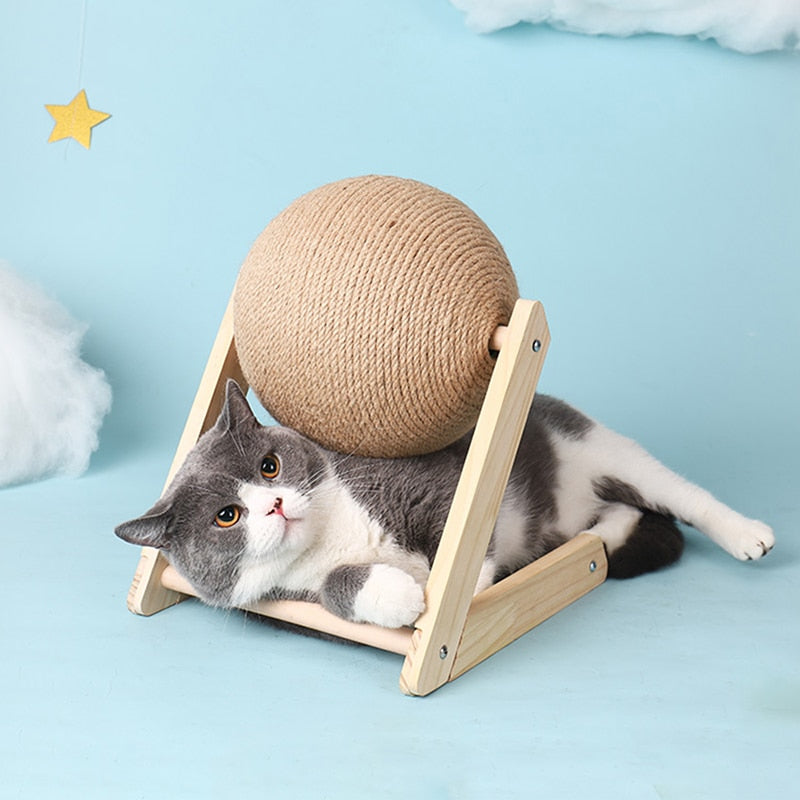 Interactive Rotating Cat Scratcher - Small Wooden Scratching Post