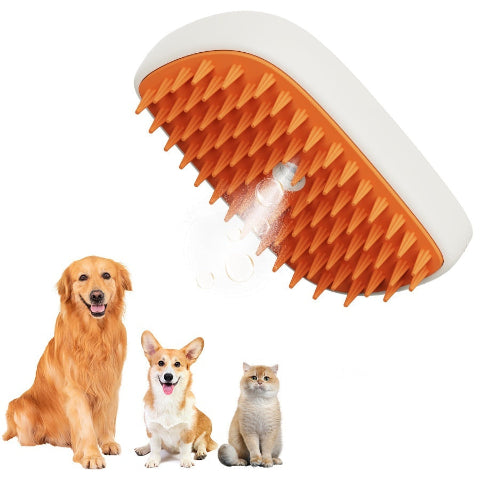USB Rechargeable Pet Steam Brush - 3-in-1 Spray Massage Grooming Comb