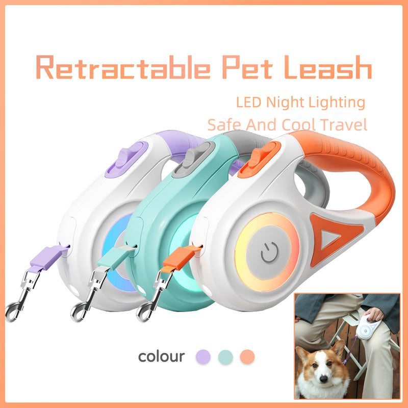 multi-functional retractable leash with built-in LED spotlight and collar