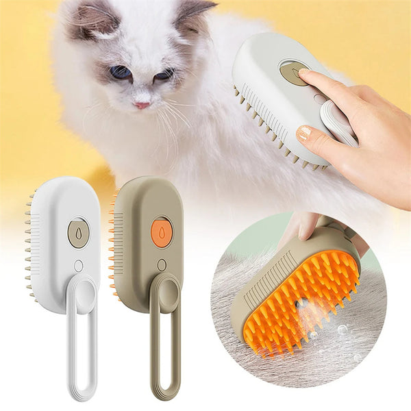 3-in-1 Electric Steam Brush for Cats & Dogs - Pet Grooming Massage Comb