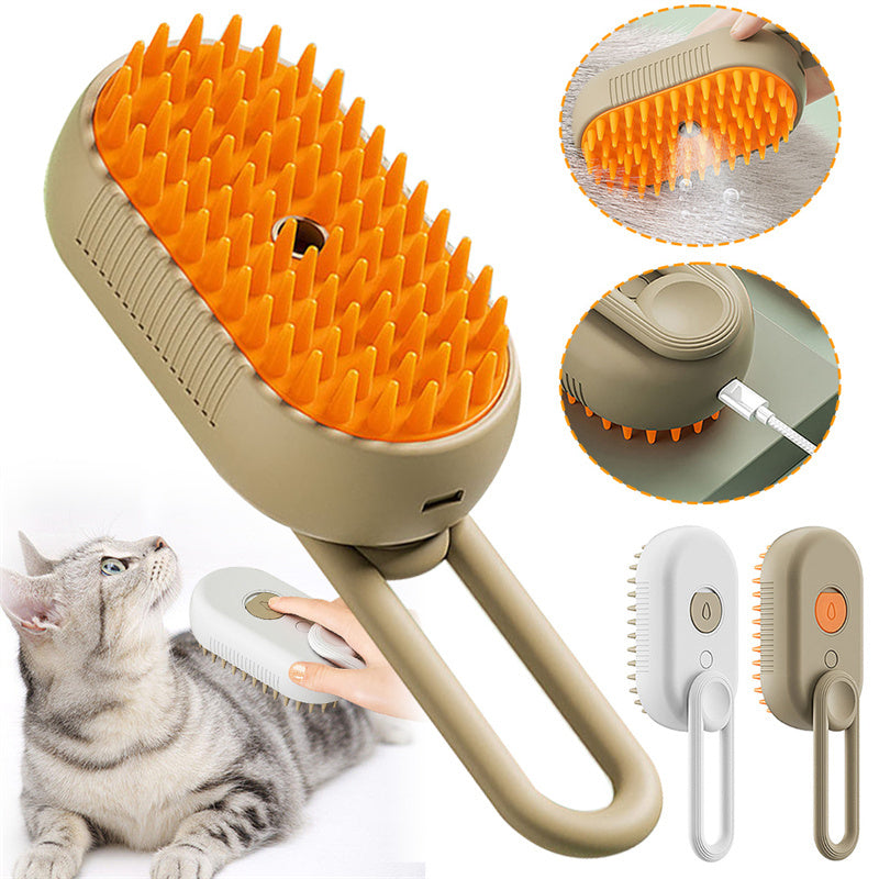 3-in-1 Electric Steam Brush for Cats & Dogs - Pet Grooming Massage Comb
