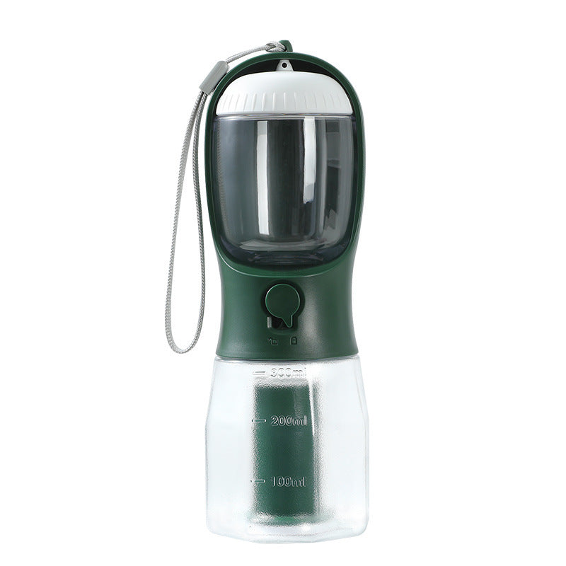 “3-in-1 Portable Pet Water & Food Cup with Waste Bag Dispenser – Multi-Functional Travel Bottle for Dogs & Cats”