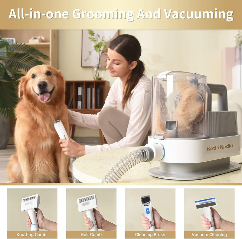 Pet Grooming Kit, 5-in-1 Dog Grooming Set with 2 Suction Modes, Low Noise Dog Hair Remover, Vacuum for Cleaning Shedding Hair from Small and Medium Pets at Home