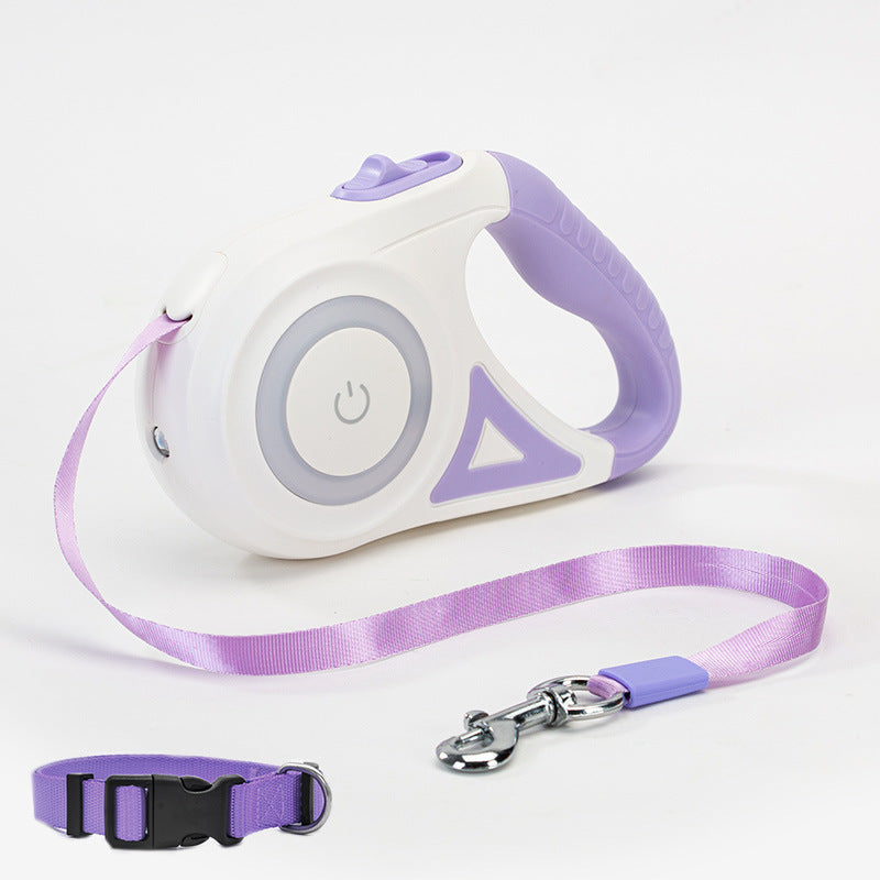 multi-functional retractable leash with built-in LED spotlight and collar