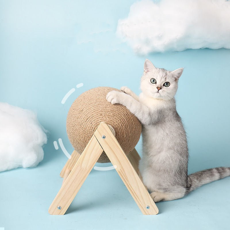 Interactive Rotating Cat Scratcher - Small Wooden Scratching Post
