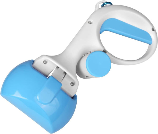 Blue and white pet leash holder on a white background