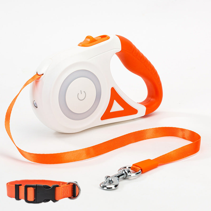 multi-functional retractable leash with built-in LED spotlight and collar